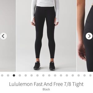 Women’s Lululemon Fast and Free Black 7/8 Tight Size 8
